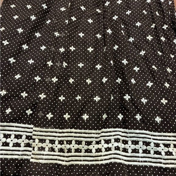 1970s M.G.M. Brown Polka Dot Halter Maxi Dress Prairie Embroidered Hem Sz 10 - Picture 3 of 16